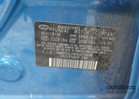 2017 Hyundai Elantra Gt z USA, uszkodzony, nr VIN KMHD35LH6HU375494